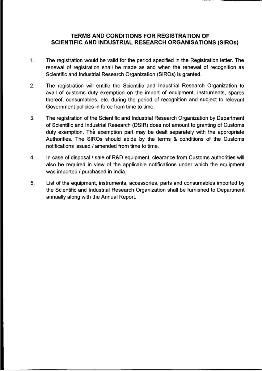 Registration of Research Institution, other than a Hospital, for the purpose of availing Customs duty exemption in terms of Government Notifications