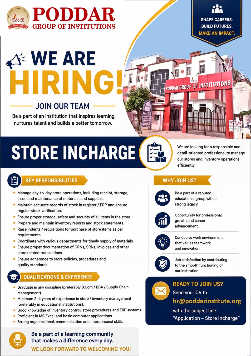 We Are Hiring: Store Incharge 📦🏫